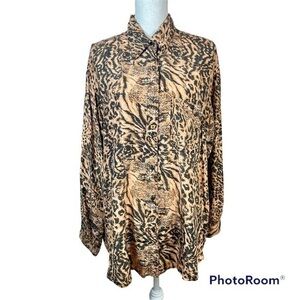 Classic Expressions 100% Silk Vintage 80s Animal Print Business Career Blouse 18